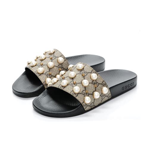 gucci monogram pearl slides|gucci slides with butterfly.